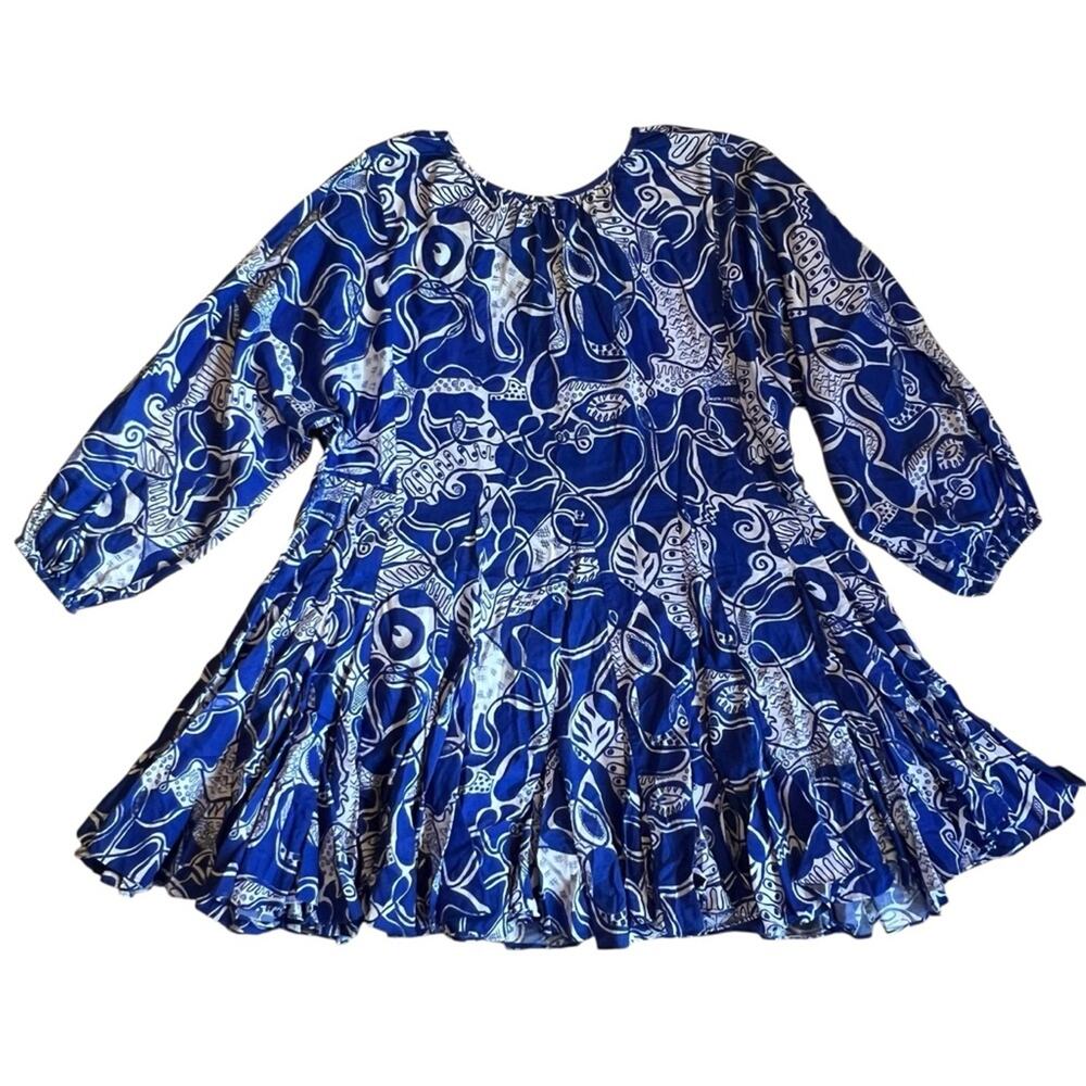 Rhode Women’s Sz M Blue Floral Print Mini Dress Emma Long Sleeve Mini - Picture 7 of 15